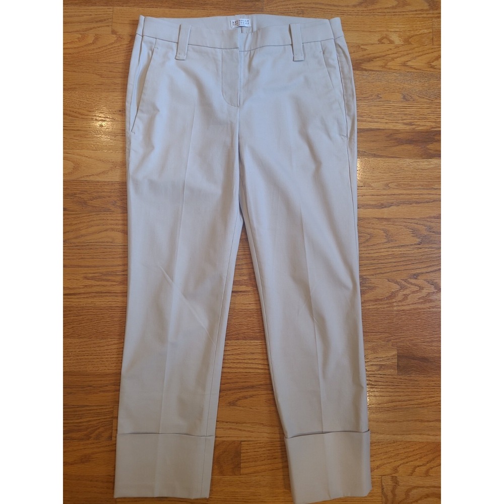 $995 Brunello Cucinelli Women's White Mid Rise Cuffed Cropped Pants Size 6